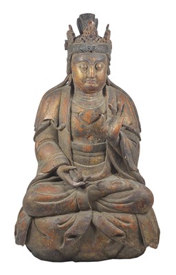 Lot 79 - A CHINESE GILT WOOD SEATED FIGURE OF GUANYIN