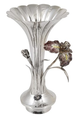 Lot 84 - A JAPANESE SILVER IRIS VASE