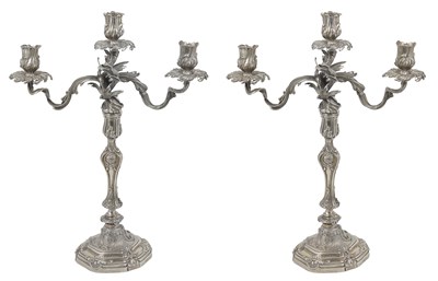 Lot 102 - A PAIR OF FRENCH SILVER CANDLESTICKS