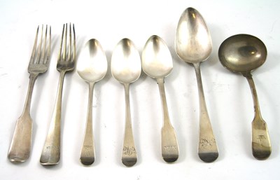 Lot 140 - A SET OF TEN GEORGE III SILVER TABLE FORKS