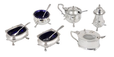 Lot 177 - A SILVER THREE-PIECE CONDIMENT SET