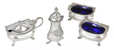 Lot 184 - A GEORGE V SILVER FOUR-PIECE CONDIMENT SET