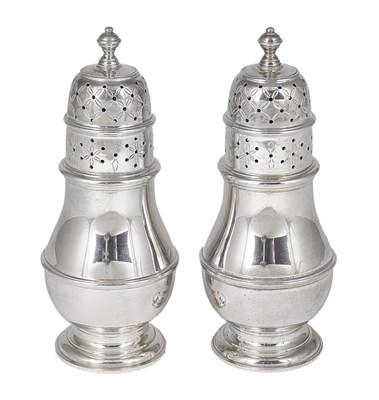 Lot 198 - A PAIR OF SILVER CASTERS