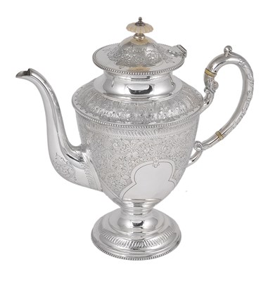 Lot 220 - A VICTORIAN SILVER COFFEE POT