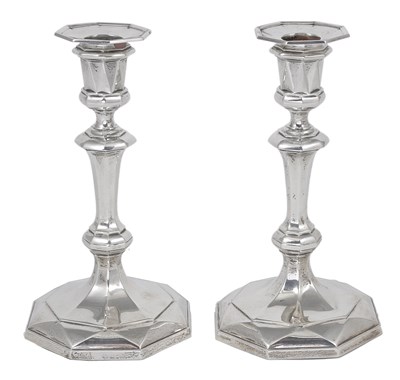 Lot 221 - A PAIR OF GEORGE V SILVER CANDLESTICKS