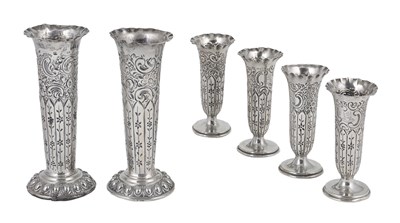 Lot 226 - A SUITE OF SIX VICTORIAN SILVER VASES