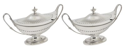 Lot 227 - A PAIR OF VICTORIAN SILVER SAUCE TUREENS AND COVERS