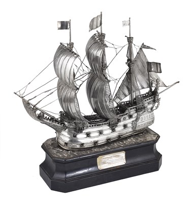 Lot 232 - A GEORGE V SILVER MODEL OF A TUDOR GALLEON