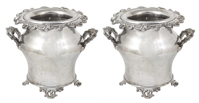 Lot 243 - A PAIR OF VICTORIAN SHEFFIELD PLATE WINE COOLERS