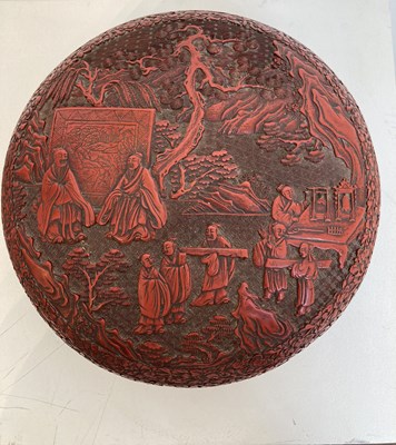 Lot 39 - A LARGE CHINESE CARVED CINNABAR LACQUER BOX AND COVER, LATE QING DYNASTY, LATE 19TH/EARLY 20TH CENTURY