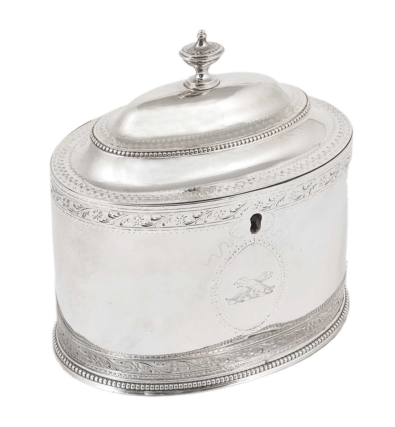 Script Tea Caddy Lot 279 - A GEORGE III SILVER TEA CADDY