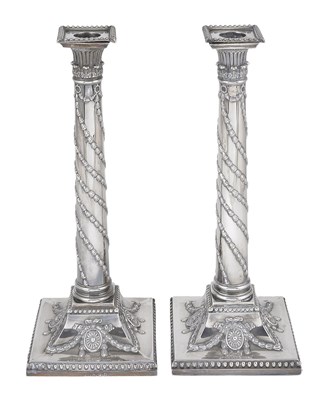 Lot 283 - A PAIR OF GEORGE III SILVER CANDLESTICKS