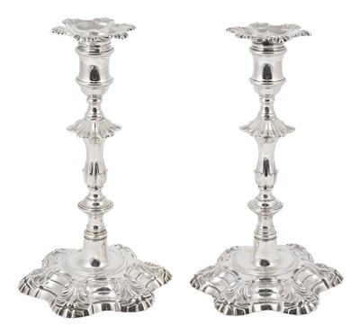 Lot 293 - A PAIR OF GEORGE II SILVER CANDLESTICKS