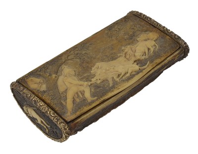 Lot 313 - A CARVED STAG ANTLER SNUFF BOX