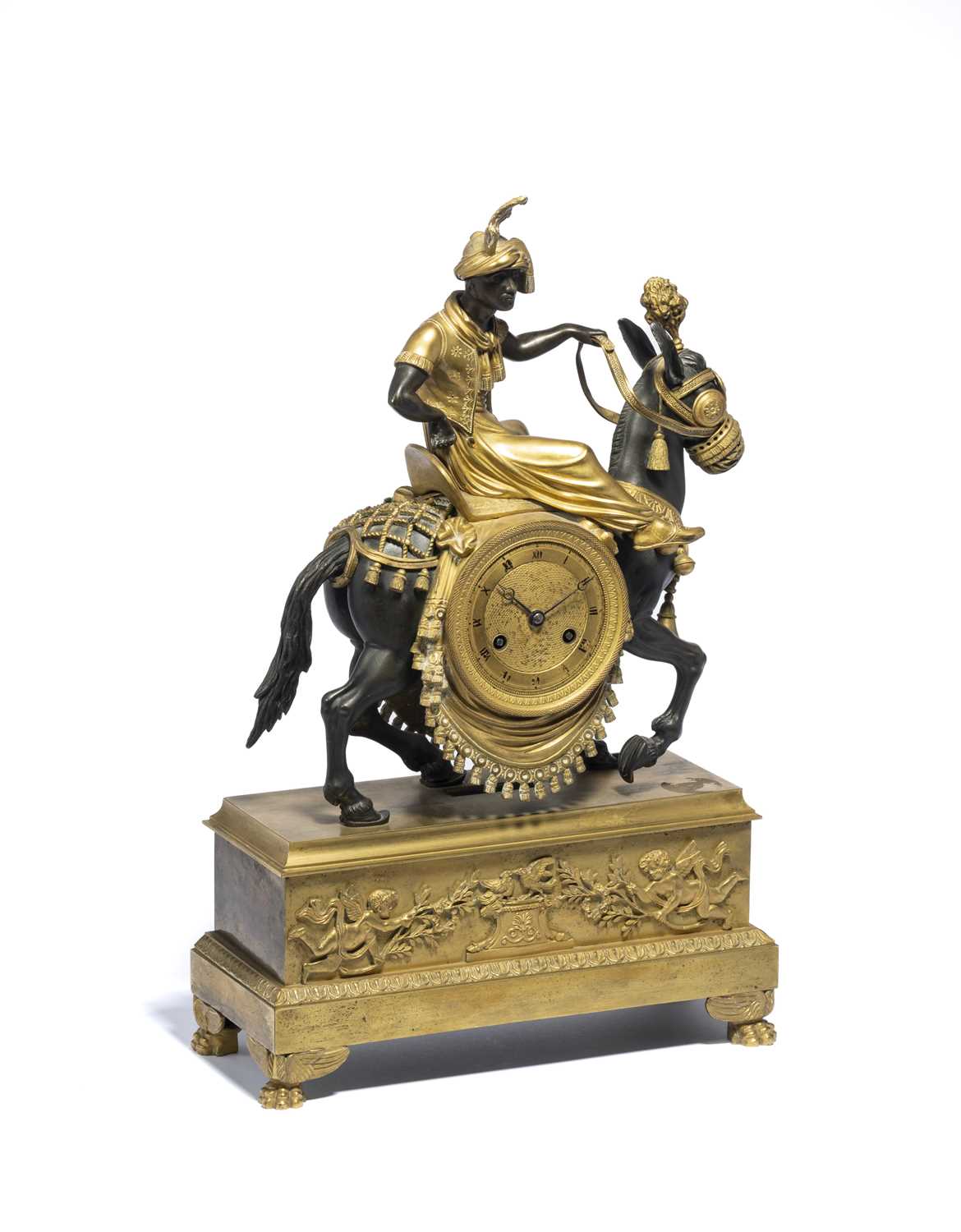 Lot 223 - A FRENCH EMPIRE PARCEL-GILT-BRONZE 'ORIENTALIST' MANTEL CLOCK, PARIS, EARLY 19TH CENTURY