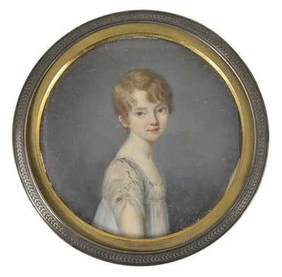 Lot 338 - A PORTRAIT MINIATURE OF A YOUNG GIRL