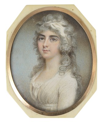 Lot 341 - A PORTRAIT MINIATURE OF LUCY CHAMPNEYS