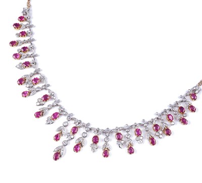 Lot 390 - RUBY AND DIAMOND NECKLACE