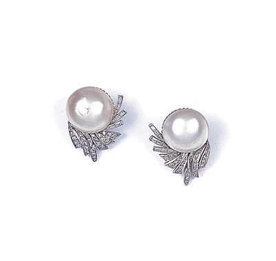 Lot 395 - PAIR OF MABÃ‰ PEARL AND DIAMOND EARCLIPS