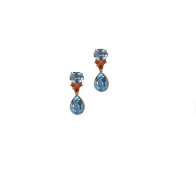 Lot 401 - PAIR OF FIRE OPAL AND BLUE TOPAZ EARCLIPS