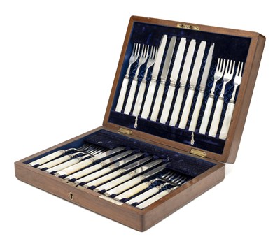 Lot 140 - A SET OF TWELVE VICTORIAN FRUIT KNIVES AND TWELVE FORKS, WILLIAM HUTTON & SONS, LONDON, 1892