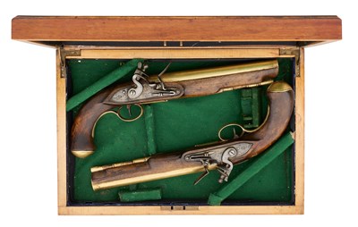 Lot 175 - A CASED PAIR OF 14 BORE FLINTLOCK LIVERY PISTOLS SIGNED KETLAND & CO., LONDON, IN 19TH CENTURY STYLE