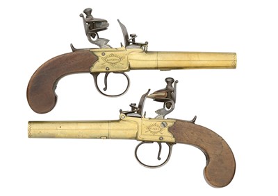 Lot 457 - A CASED PAIR OF 60 BORE FLINTLOCK BOX-LOCK POCKET PISTOLS BY BASS, LONDON, LATE 18TH CENTURY