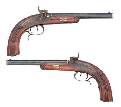 Lot 271 - A CASED PAIR OF GERMAN (SAXON) 54 BORE PERCUSSION RIFLED TARGET PISTOLS BY ULBRICH, DRESDEN, CIRCA 1840