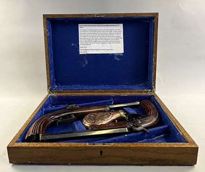 Lot 271 - A CASED PAIR OF GERMAN (SAXON) 54 BORE PERCUSSION RIFLED TARGET PISTOLS BY ULBRICH, DRESDEN, CIRCA 1840