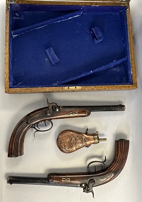 Lot 271 - A CASED PAIR OF GERMAN (SAXON) 54 BORE PERCUSSION RIFLED TARGET PISTOLS BY ULBRICH, DRESDEN, CIRCA 1840