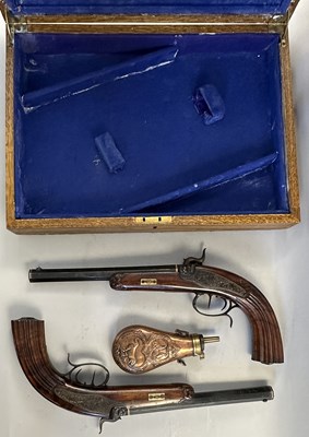 Lot 271 - A CASED PAIR OF GERMAN (SAXON) 54 BORE PERCUSSION RIFLED TARGET PISTOLS BY ULBRICH, DRESDEN, CIRCA 1840