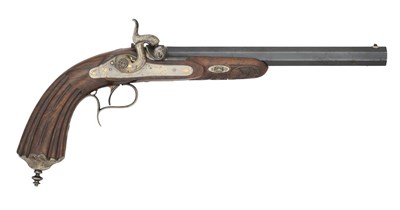 Lot 470 - A CASED BELGIAN 60 BORE RIFLED PERCUSSION TARGET PISTOL SIGNED LT GHAYE FABT D’ARMES A LIÈGE, LIÈGE PROOF, CIRCA 1850