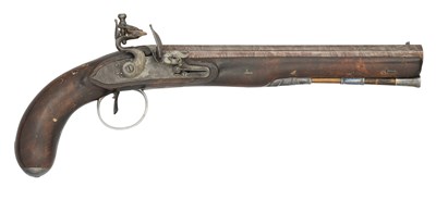 Lot 449 - AN IRISH 16 BORE FLINTLOCK DUELLING PISTOL BY CLARKE, DUBLIN, CIRCA 1800