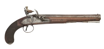 Lot 448 - AN IRISH 22 BORE FLINTLOCK DUELLING PISTOL BY CLARKE, DUBLIN, CIRCA 1800