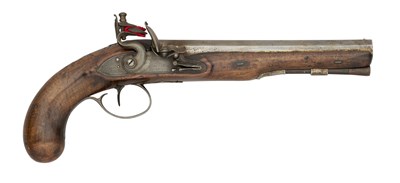 Lot 453 - A 16 BORE FLINTLOCK OFFICER’S PISTOL BY DUTTON, LONDON PROOF MARKS, CIRCA 1780