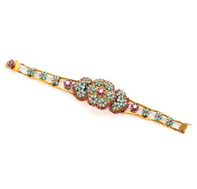 Lot 243 - RUBY, TURQUOISE AND DIAMOND BRACELET