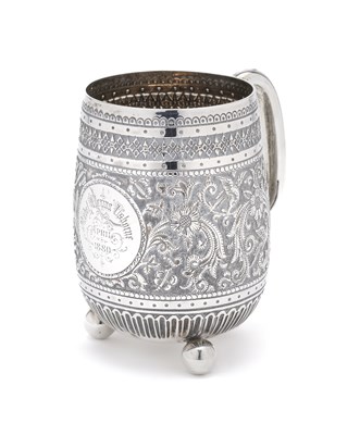 Lot 179 - A VICTORIAN SILVER CHRISTENING MUG IN CASE, HOLLAND, SON & SLATER, LONDON, 1879