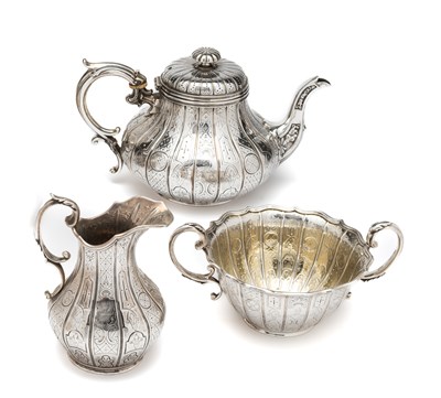 Lot 219 - A VICTORIAN SILVER THREE-PIECE TEA SET, CRESWICK & CO., SHEFFIELD, 1858