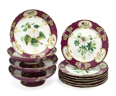 Lot 23 - AN ENGLISH PORCELAIN 'BOTANICAL' PART DESSERT SERVICE, MID 19TH CENTURY