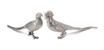 Lot 59 - A PAIR OF MEXICAN SILVER TABLE PHEASANTS, PROBABLY MEXICO CITY 1940s