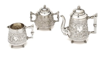 Lot 58 - A CHINESE SILVER THREE-PIECE TEA SET, CIRCA 1900