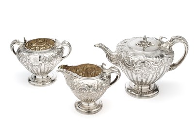 Lot 127 - A VICTORIAN SILVER THREE-PIECE TEA SET, JOHN WILMIN FIGG, LONDON, 1839