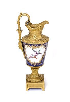 Lot 7 - A GILT-BRONZE AND SEVRES EWER, THE PORCELAIN 1750s, THE GILT BRONZE EARLY 19TH CENTURY