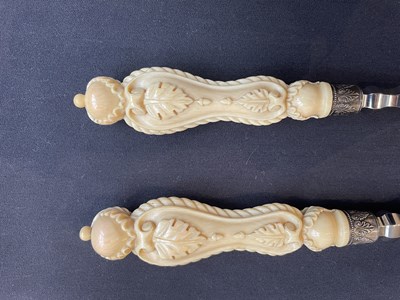 Lot 690 - A CASED IVORY MOUNTED CARVING SET, BROOKES & CROOKES, SHEFFIELD, CIRCA 1870