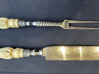 Lot 690 - A CASED IVORY MOUNTED CARVING SET, BROOKES & CROOKES, SHEFFIELD, CIRCA 1870
