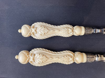 Lot 690 - A CASED IVORY MOUNTED CARVING SET, BROOKES & CROOKES, SHEFFIELD, CIRCA 1870