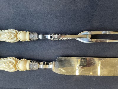 Lot 690 - A CASED IVORY MOUNTED CARVING SET, BROOKES & CROOKES, SHEFFIELD, CIRCA 1870