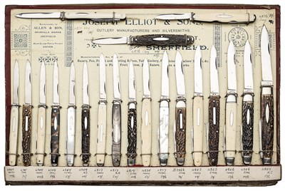 Lot 219 - A SALESMAN’S DISPLAY OF TWENTY POCKET KNIVES, JOSEPH ELLIOT & SONS, SHEFFIELD, LATE 19TH/EARLY 20TH CENTURY