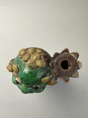 Lot 42 - A PAIR OF CHINESE BISCUIT BUDDHIST LION INCENCE HOLDERS, QING DYNASTY, KANGXI PERIOD (1662-1722)