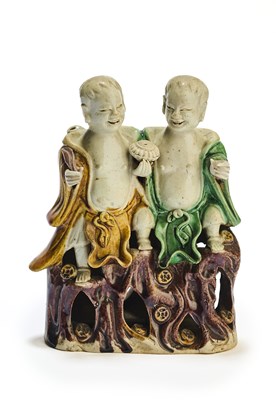 Lot 41 - A CHINESE BISCUIT GROUP OF THE HEHE ERXIAN, QING DYNASTY, KANGXI PERIOD (1662-1722)